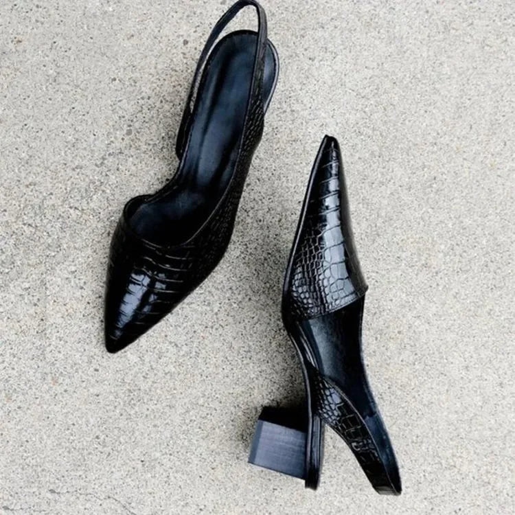 Amelia | Pointed Toe Slingback Block Heel Pumps
