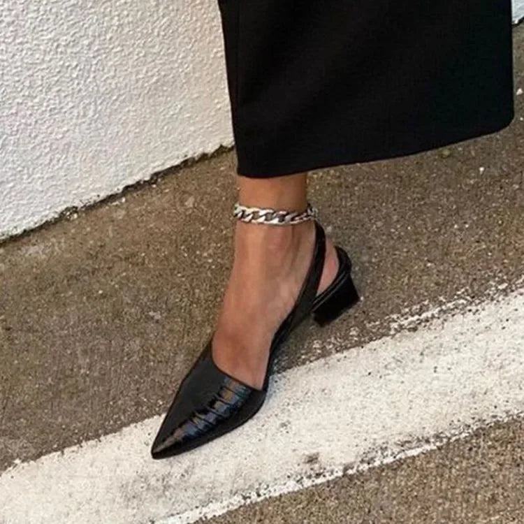Amelia | Pointed Toe Slingback Block Heel Pumps