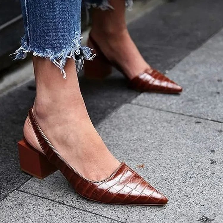 Amelia | Pointed Toe Slingback Block Heel Pumps