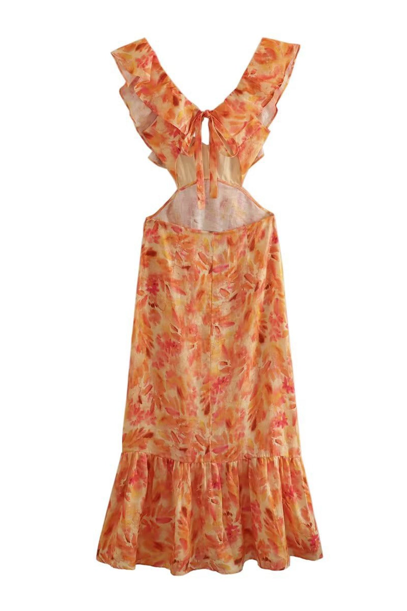Orange floral dress on a white background