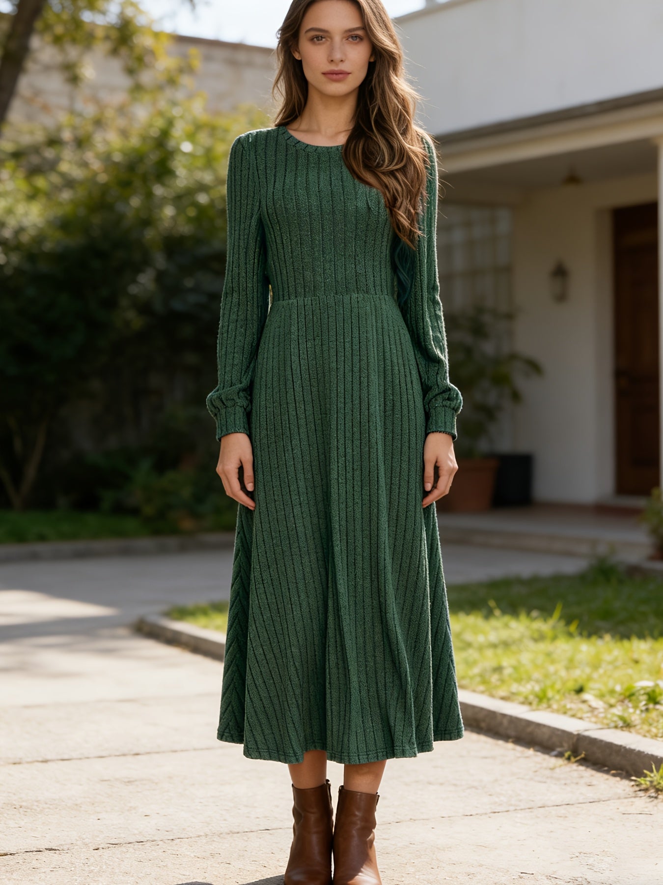 Anouk fall striped midi dress - full look 1