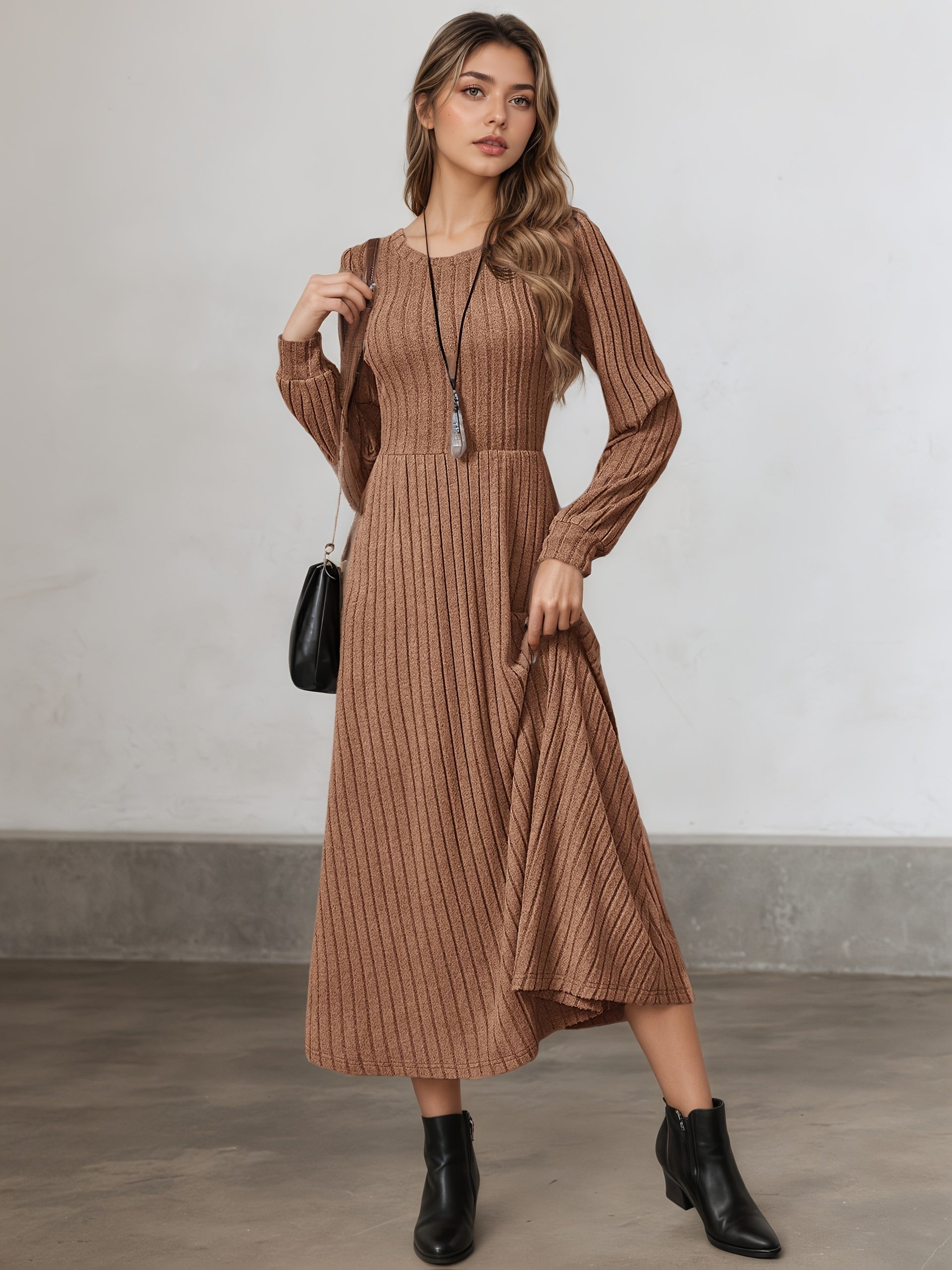 Anouk fall striped midi dress - side view