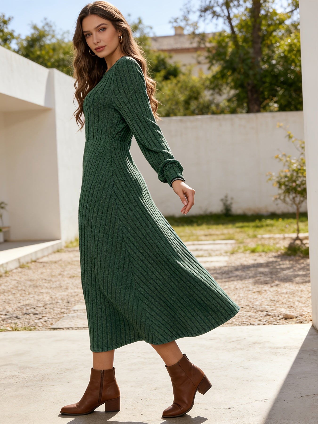 Anouk fall striped midi dress - back view