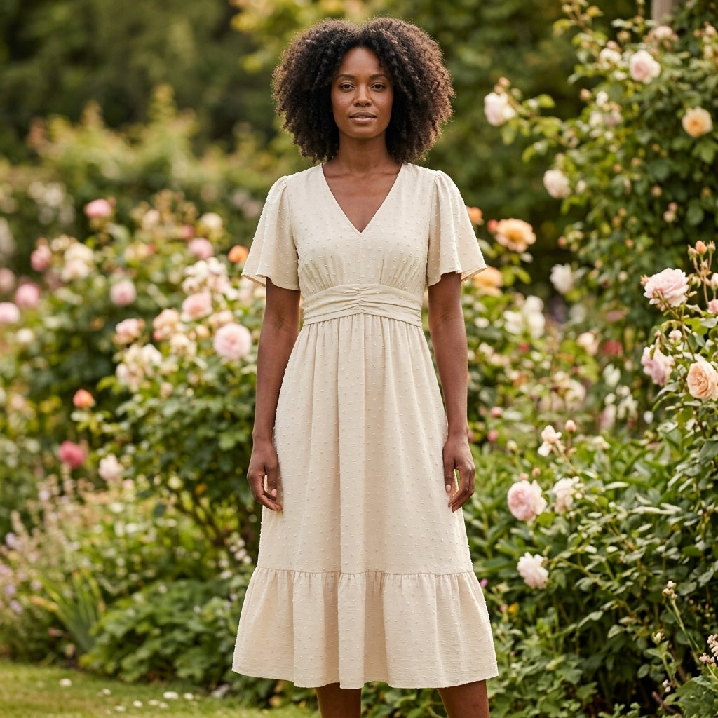 Anya | V Neck Summer Midi Dress