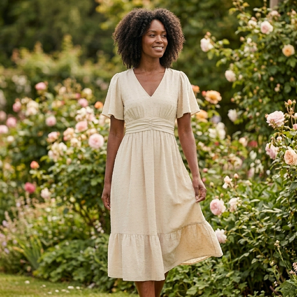 Anya | V Neck Summer Midi Dress