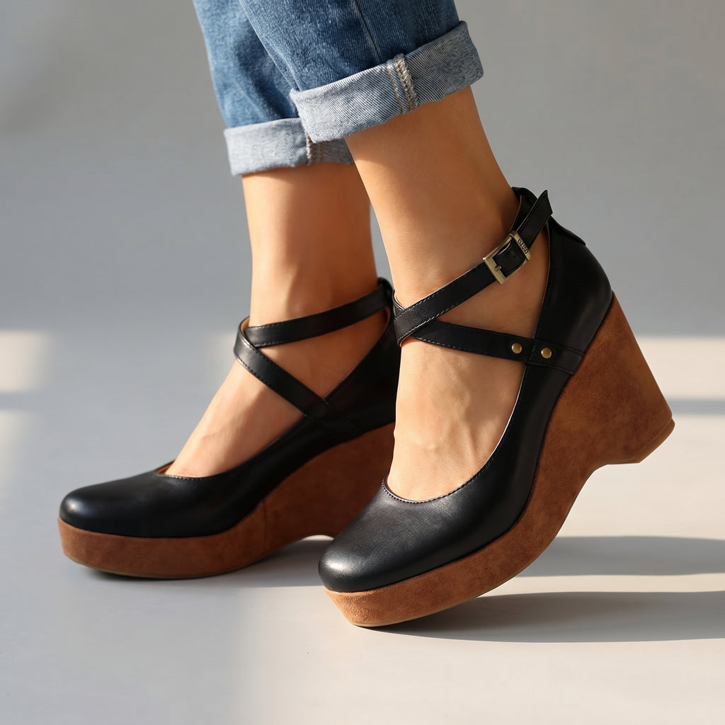 April | Cross-Strap Wedge Heels