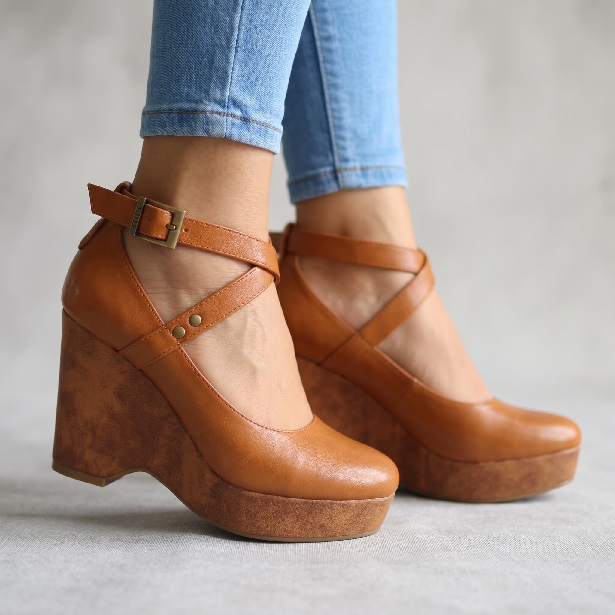 April | Cross-Strap Wedge Heels