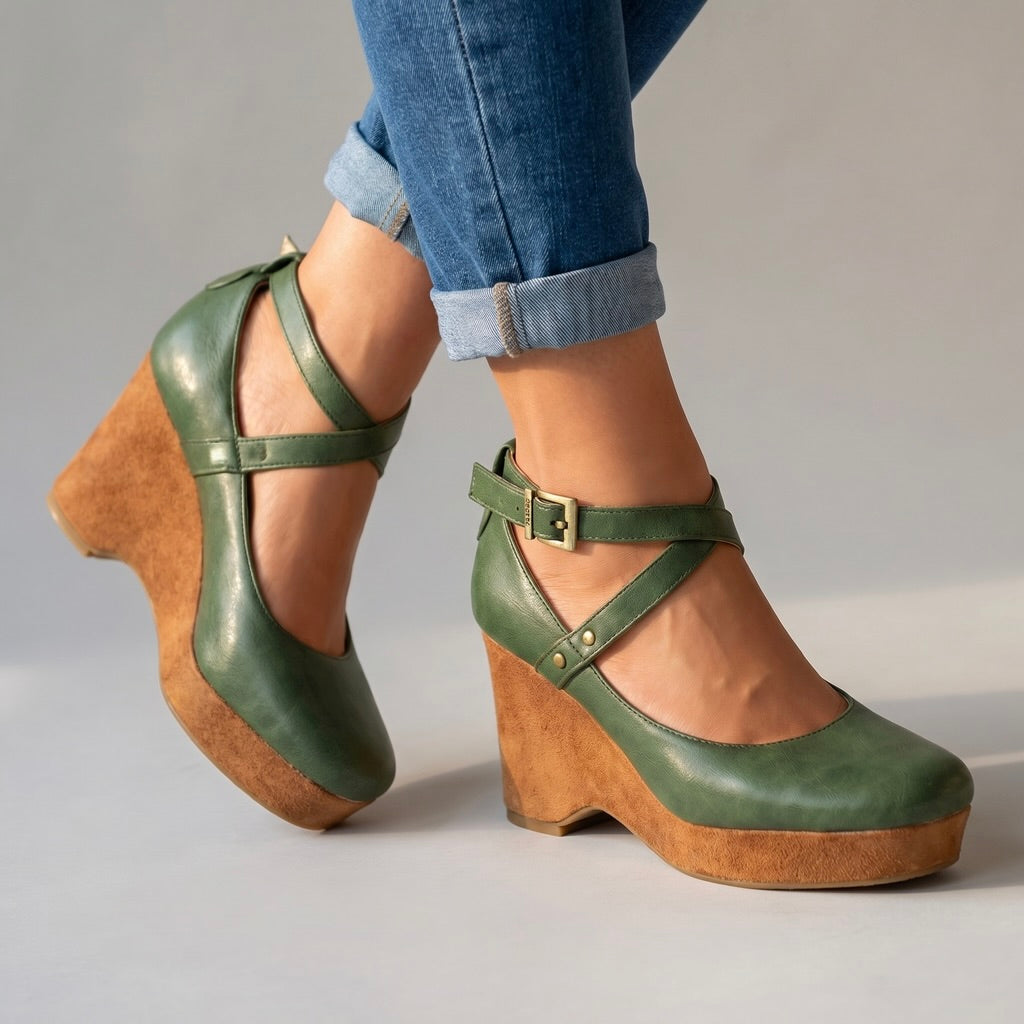 April | Cross-Strap Wedge Heels