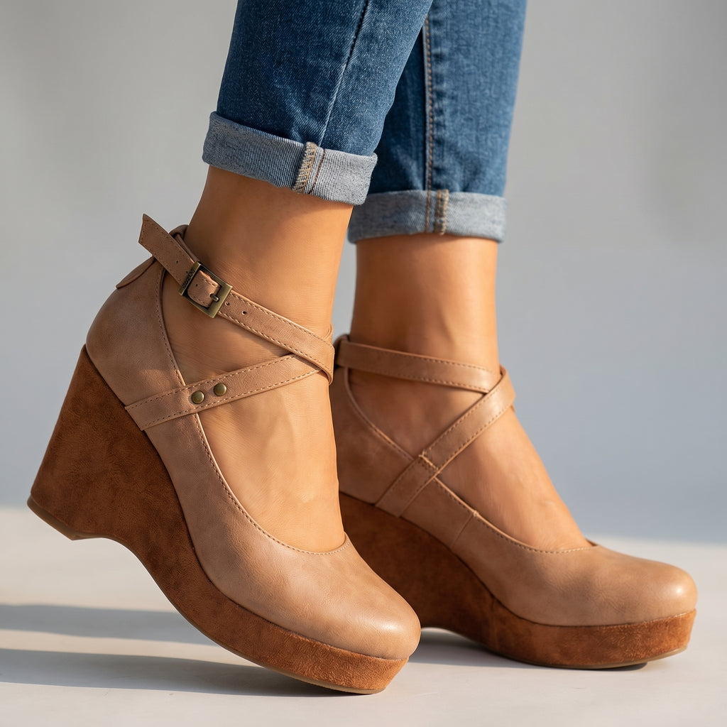 April | Cross-Strap Wedge Heels