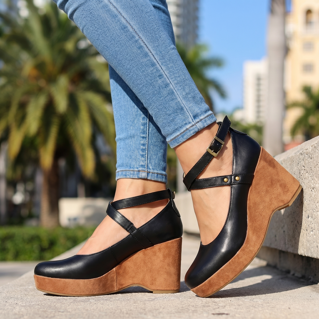 April | Cross-Strap Wedge Heels