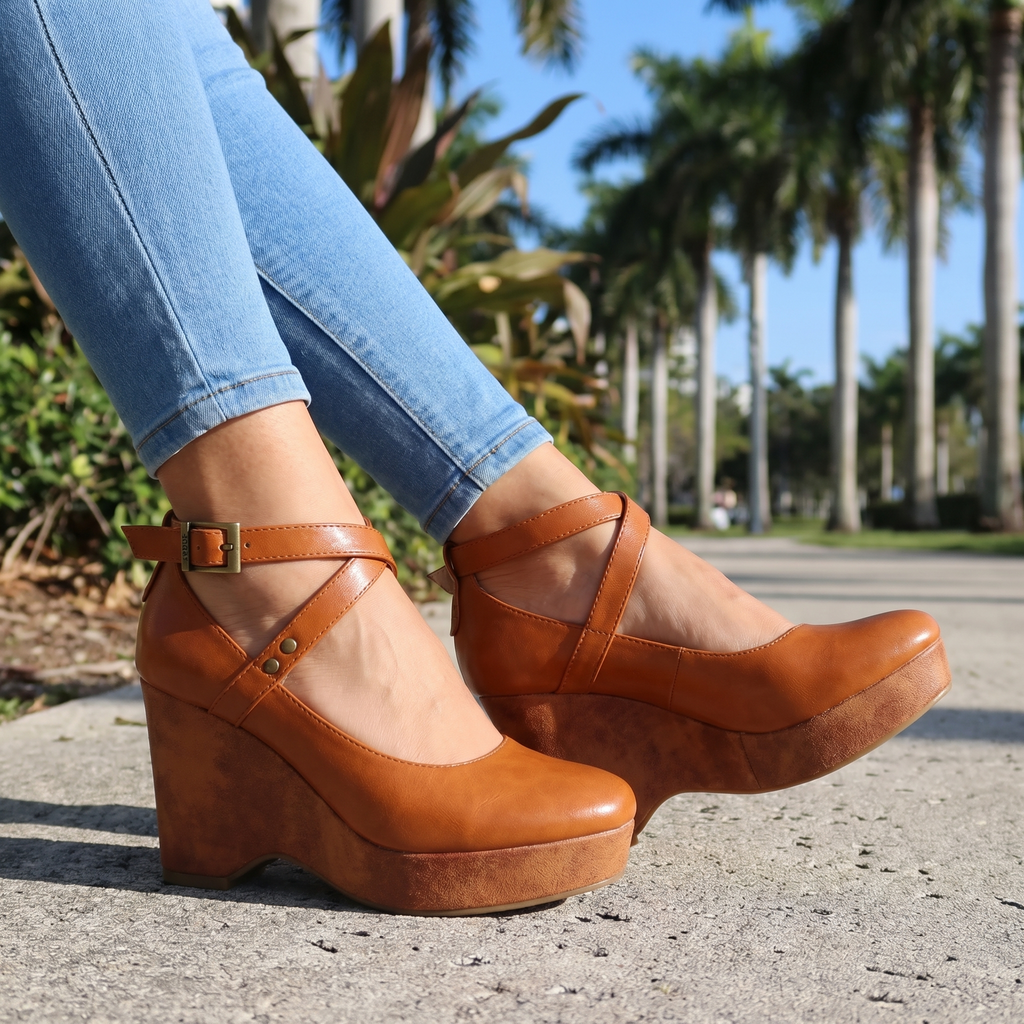 April | Cross-Strap Wedge Heels
