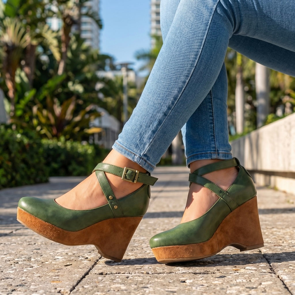 April | Cross-Strap Wedge Heels