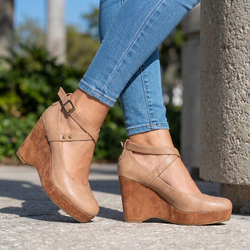 April | Cross-Strap Wedge Heels