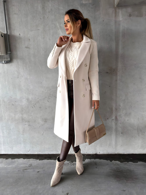 Ariadne double-breasted wide lapel long coat, white