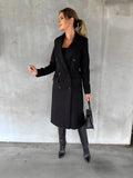 Ariadne double-breasted wide lapel long coat, black