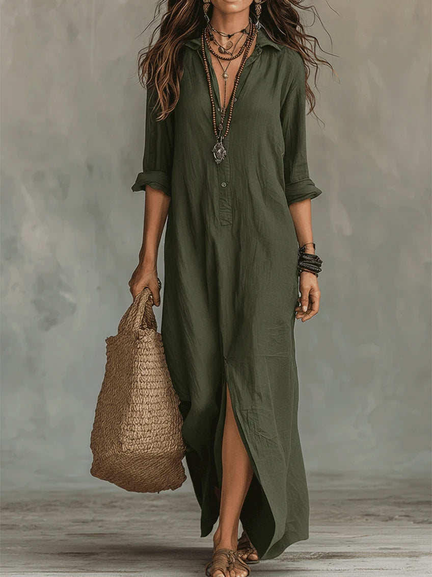 Aubrey | Women's Button Front Maxi Shirt Dress