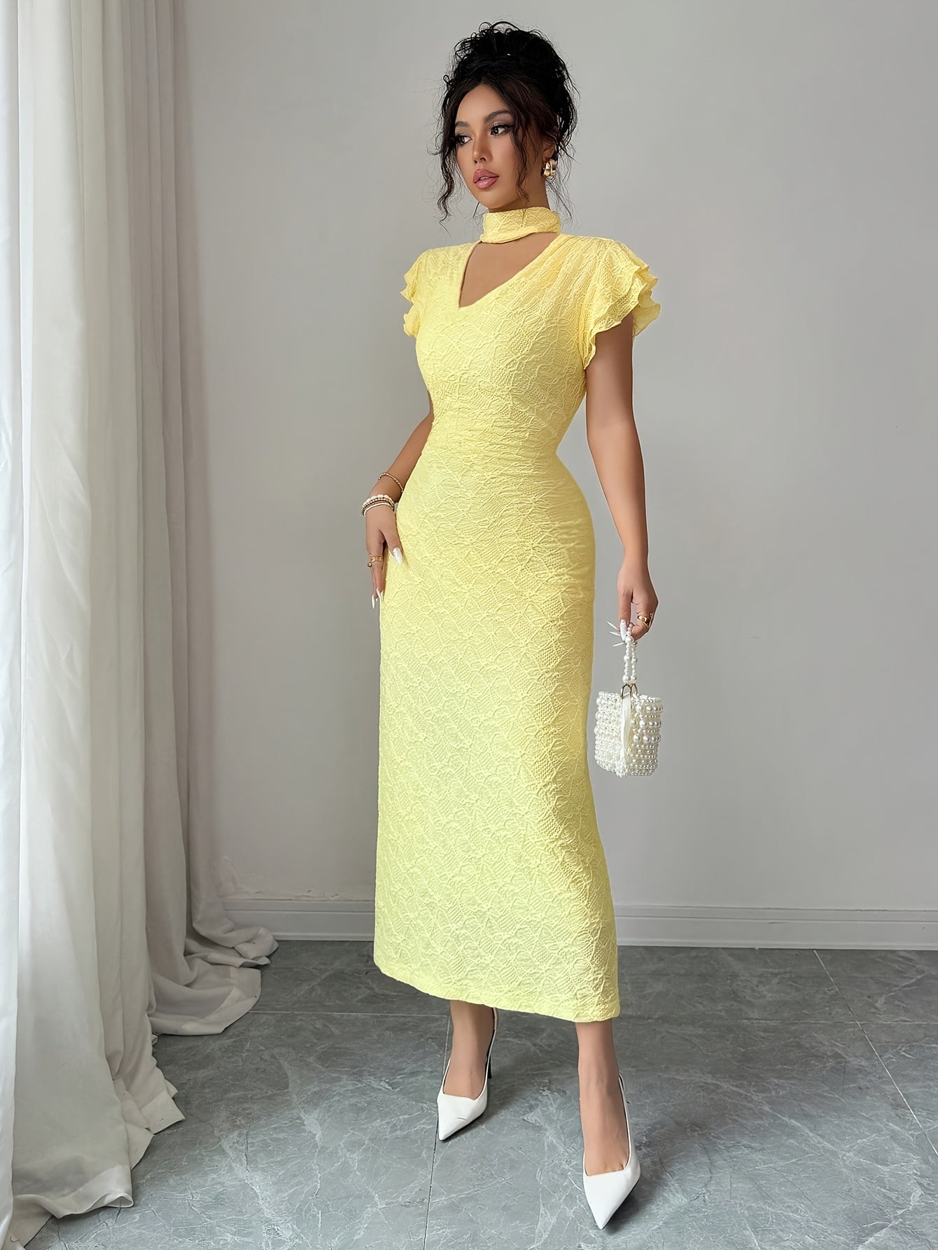 Aurelie fall puff sleeve party dress - front view