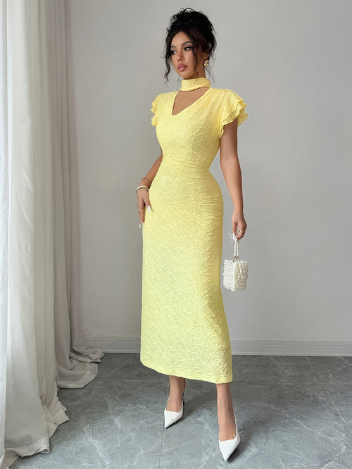 Aurelie fall puff sleeve party dress - front view