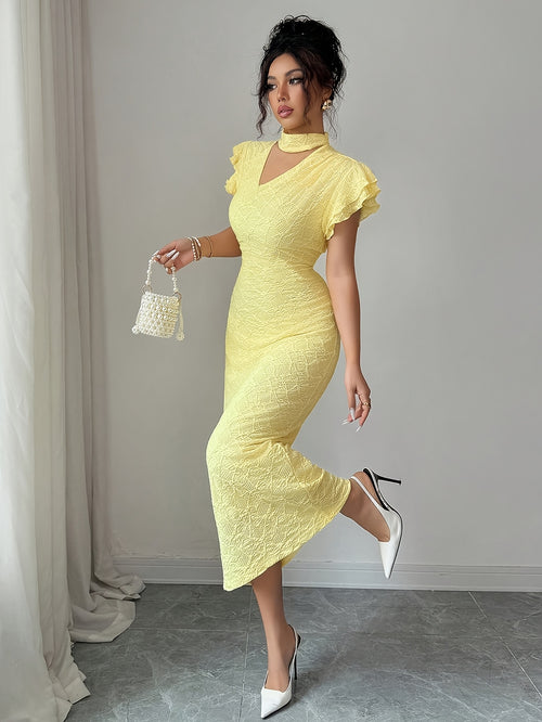 Aurelie fall puff sleeve party dress - side view