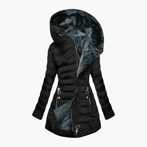 Autumn hooded puffer coat - side view