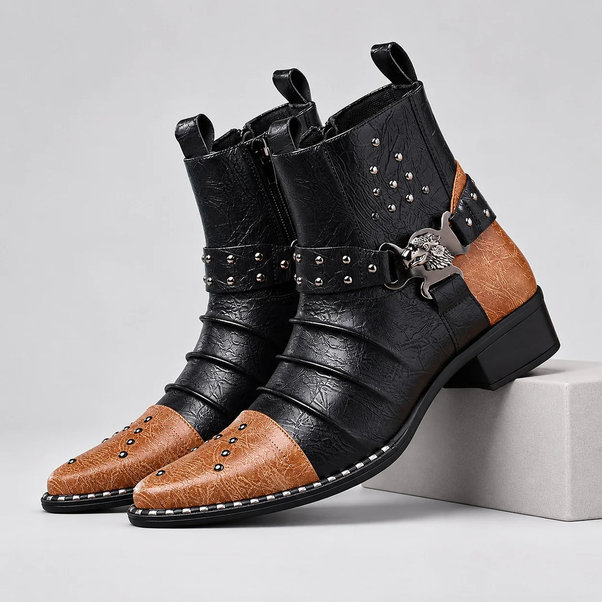 Aveline | Studded Harness Leather Boots