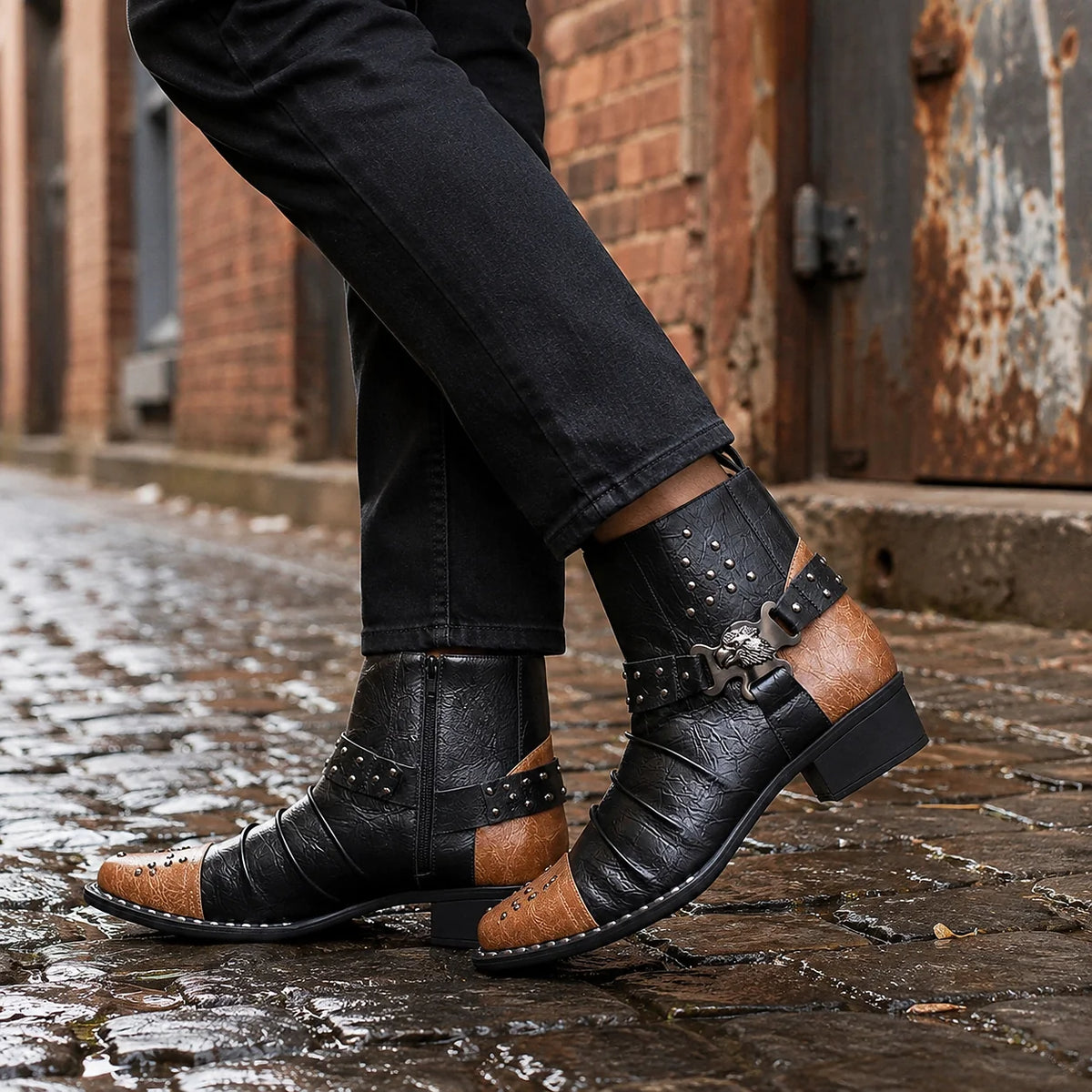 Aveline | Studded Harness Leather Boots