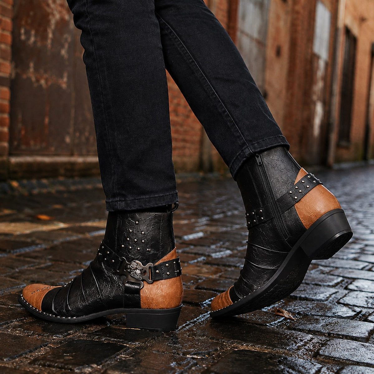 Aveline | Studded Harness Leather Boots