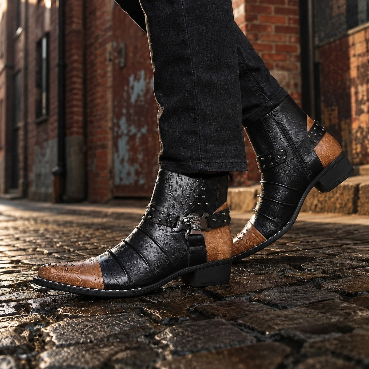 Aveline | Studded Harness Leather Boots