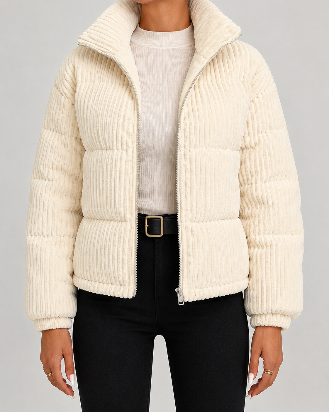 Barbara corduroy puffer jacket funnel neck - front view