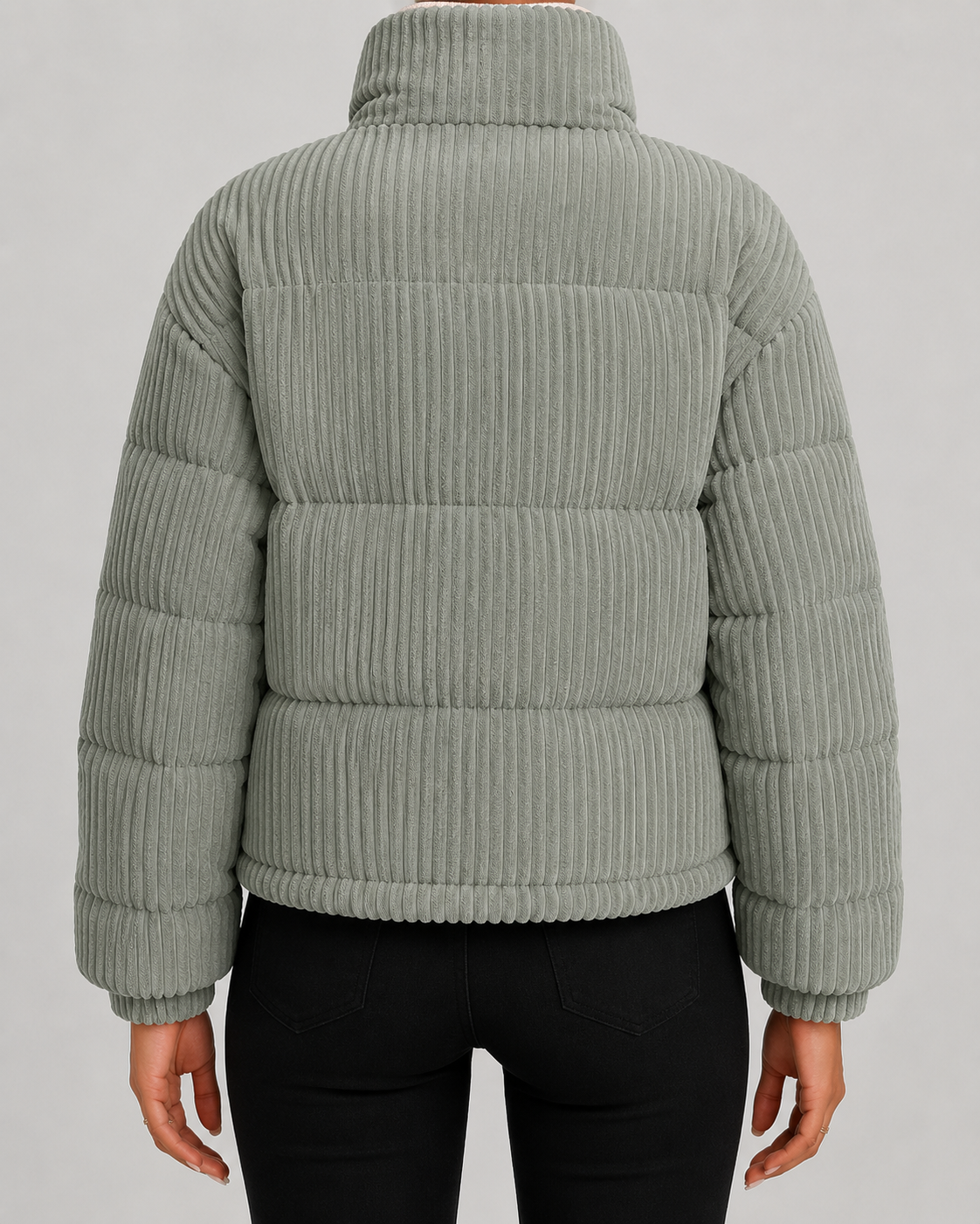 Barbara corduroy puffer jacket funnel neck - back view