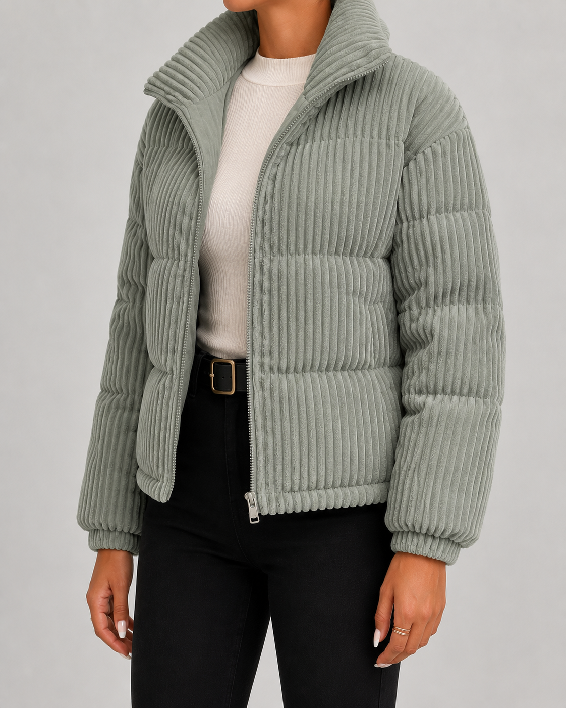 Barbara corduroy puffer jacket funnel neck - corduroy detail