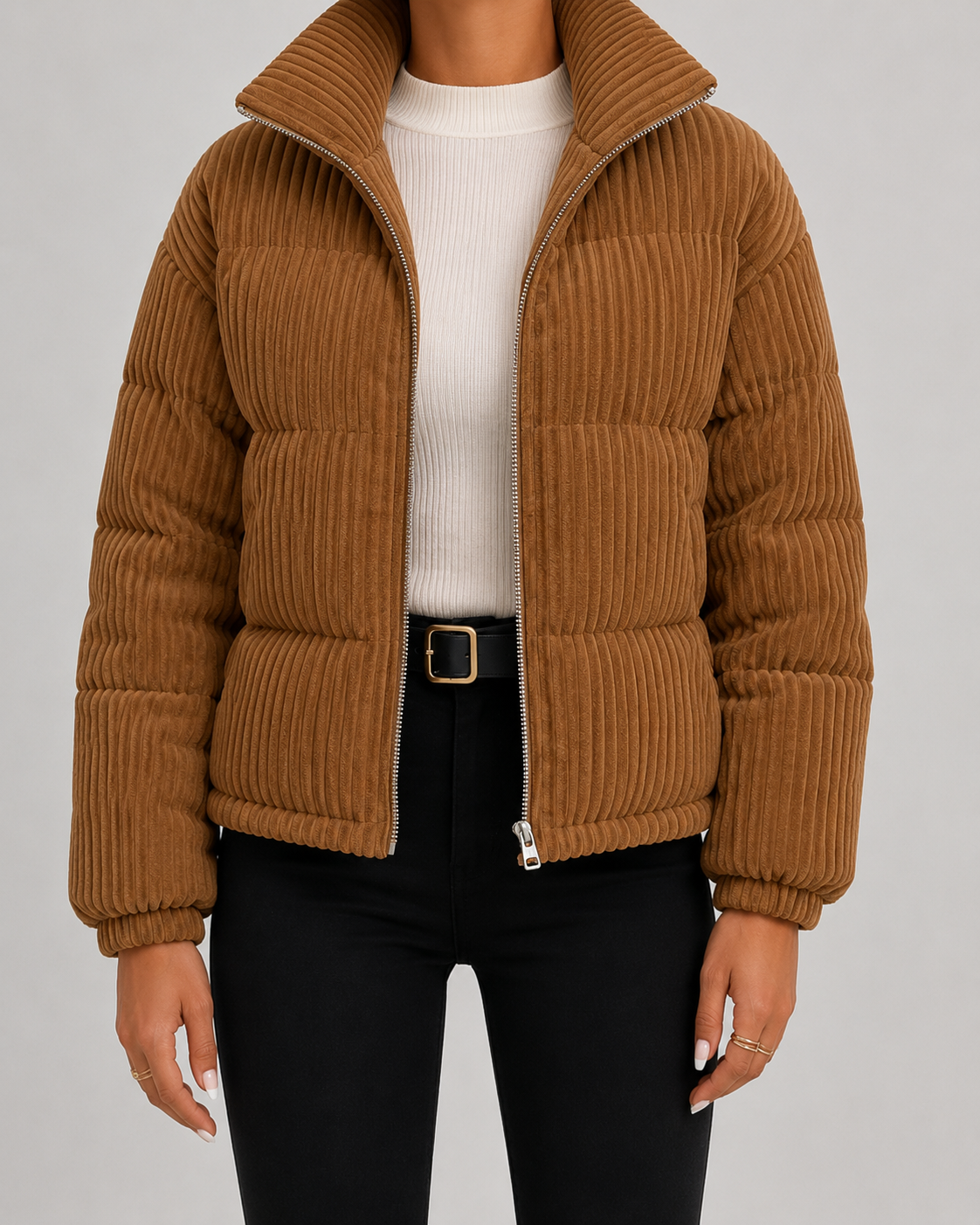 Barbara corduroy puffer jacket funnel neck - styled outfit