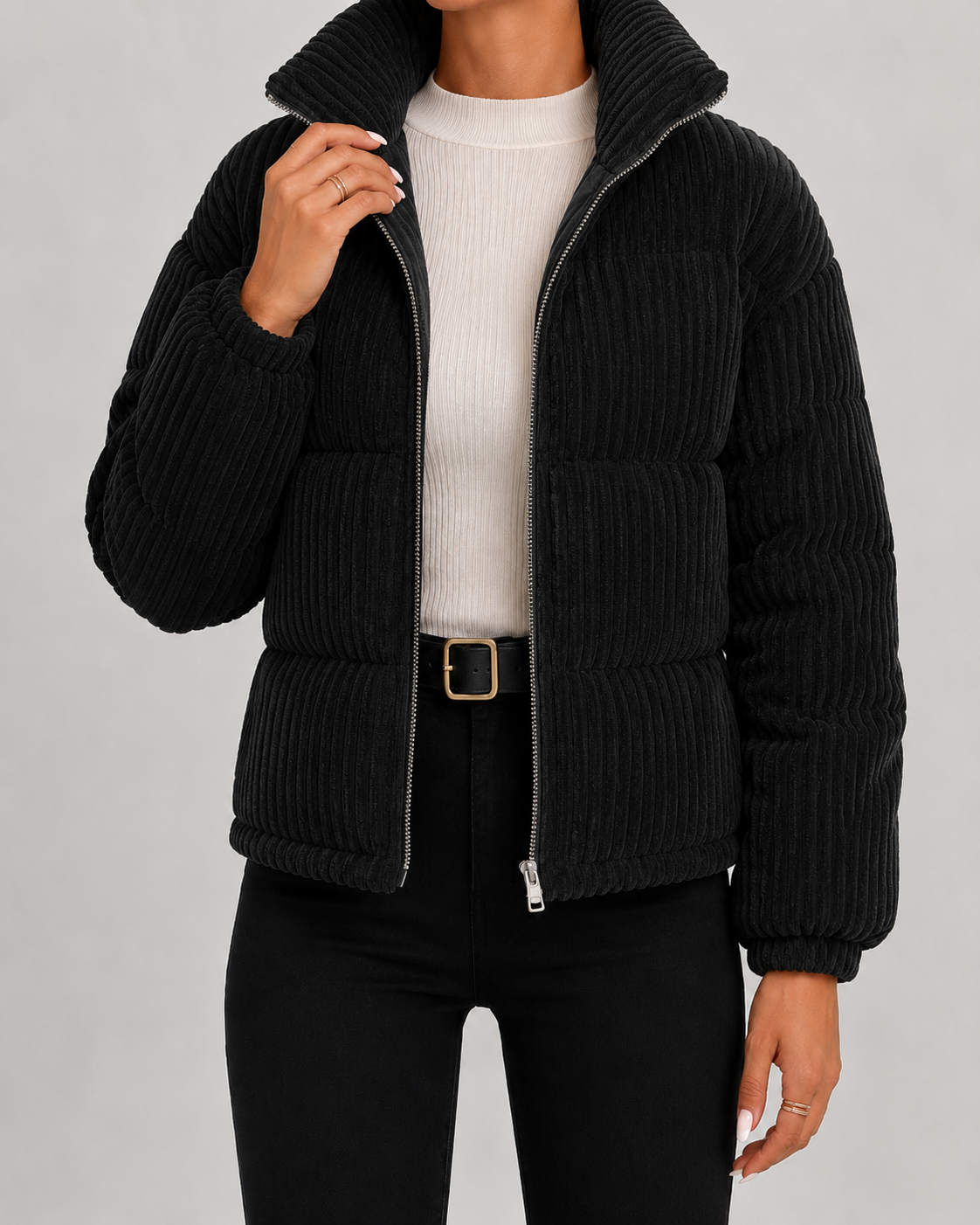 Barbara corduroy puffer jacket funnel neck - full look 1