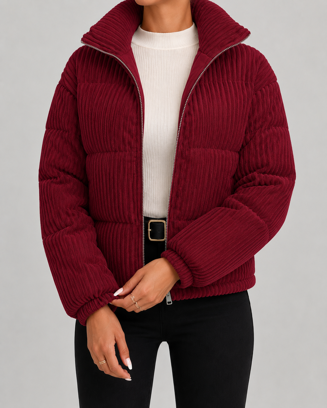Barbara corduroy puffer jacket funnel neck - full look 2