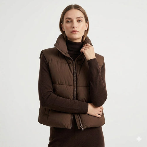 Beatrix cropped puffer vest - front view