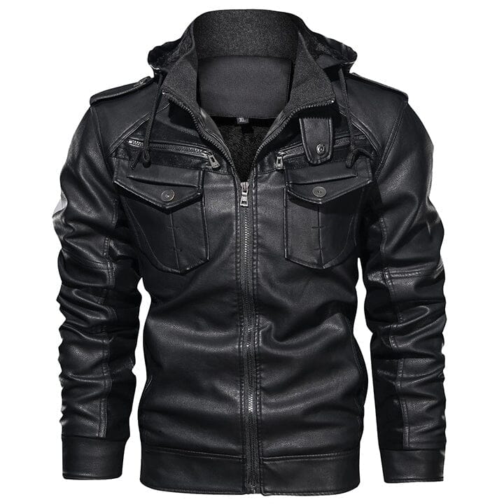 Bertrand faux leather hooded utility jacket, black