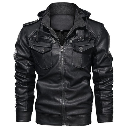 Bertrand faux leather hooded utility jacket, black
