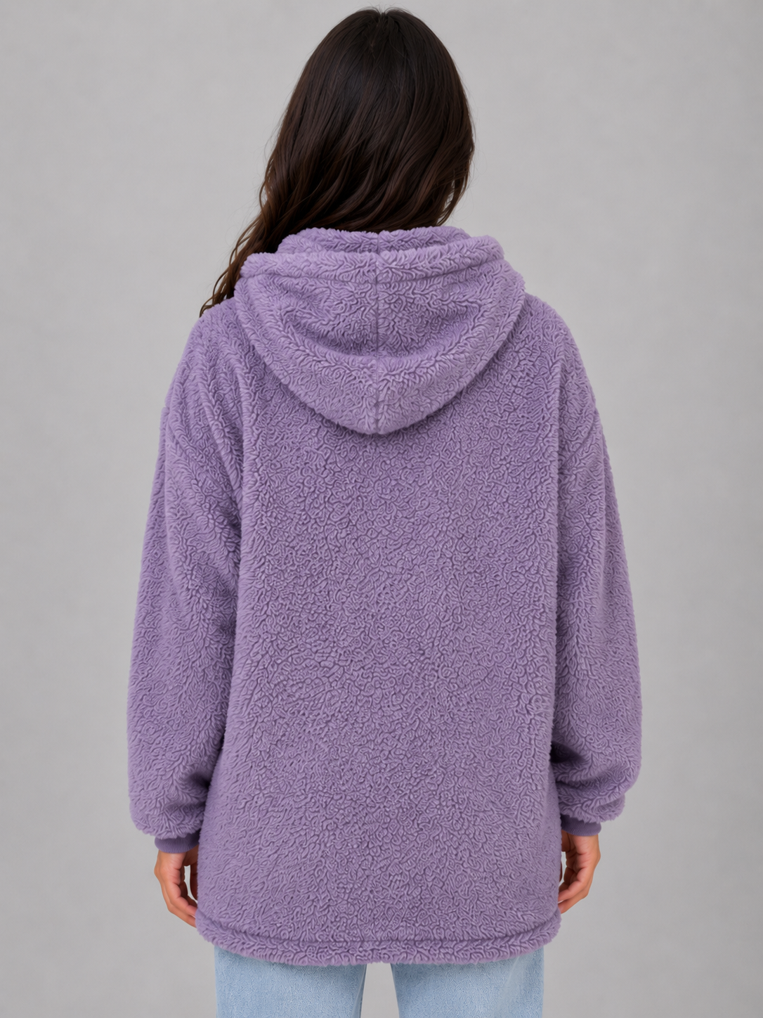 Beverly hooded teddy fleece cardigan longline - side view