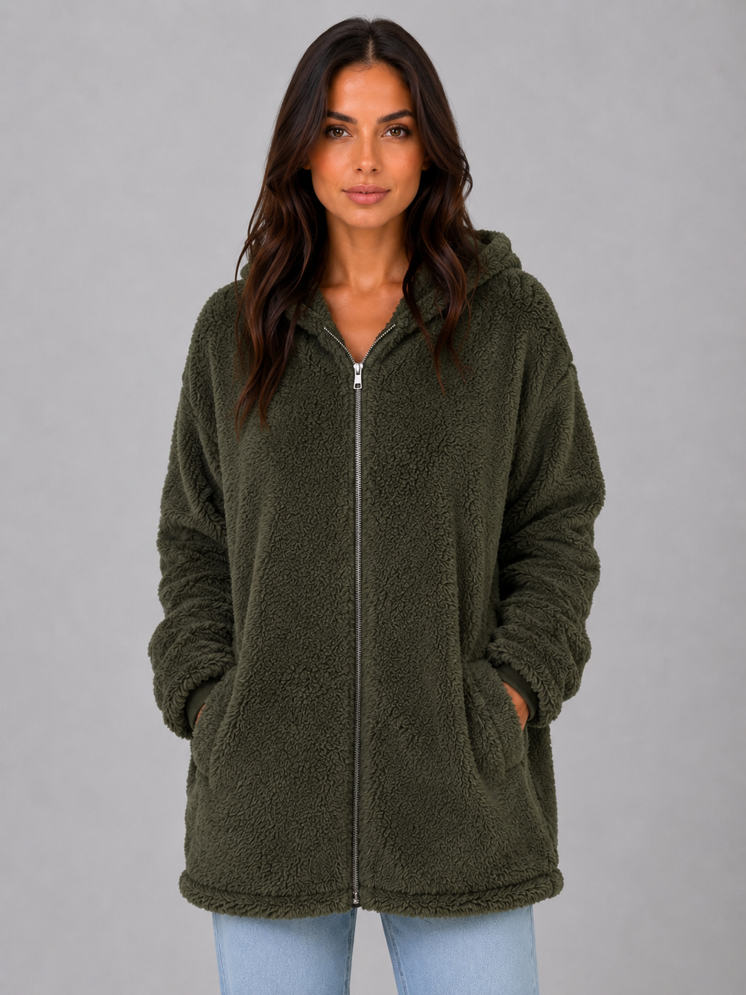 Beverly hooded teddy fleece cardigan longline - color options 2