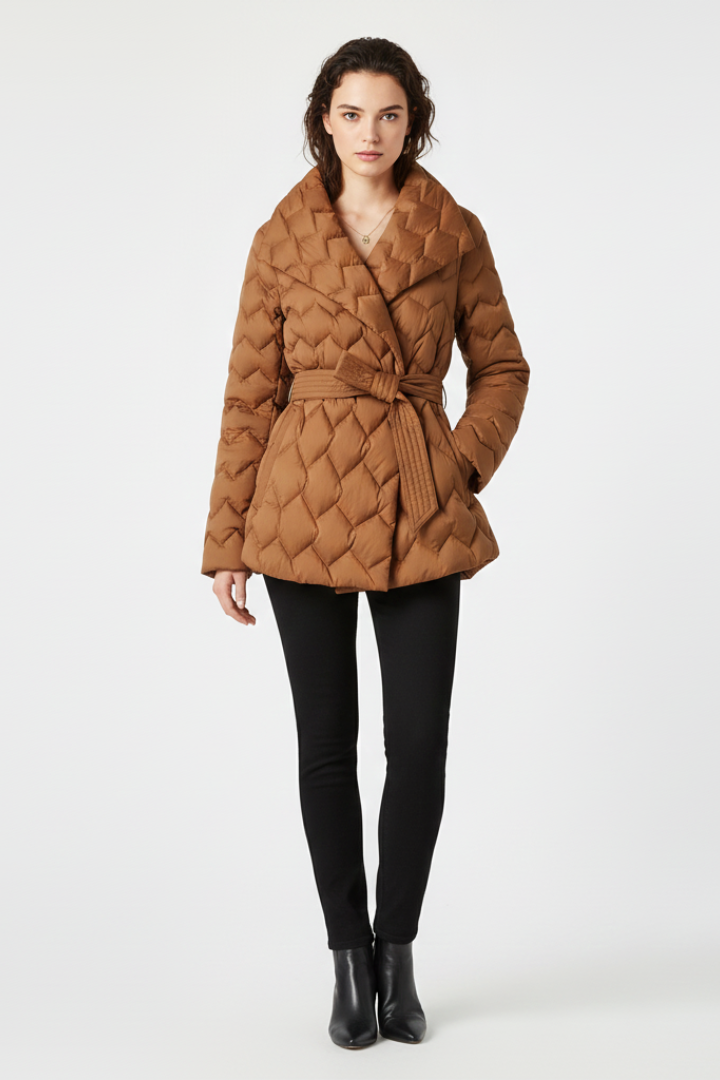 Bianchina down coat with belted waist - side view