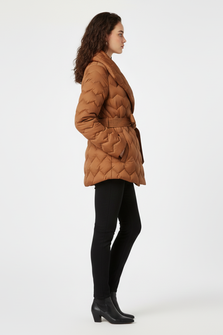 Bianchina down coat with belted waist - styled outfit