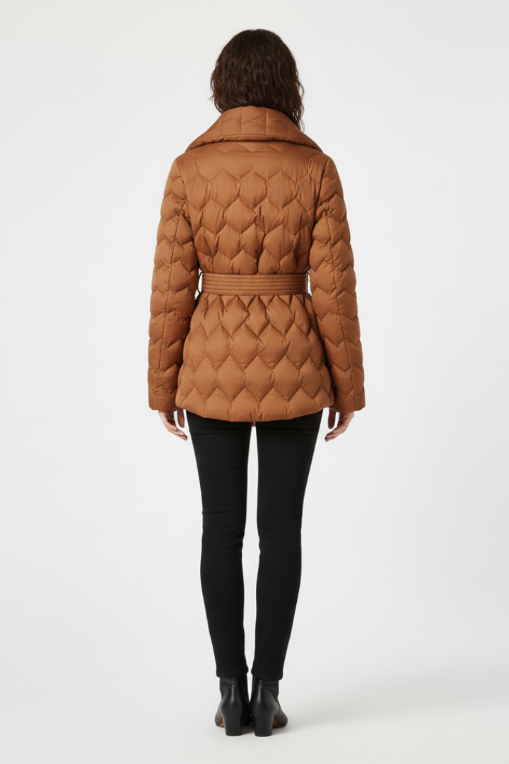 Bianchina down coat with belted waist - detail view