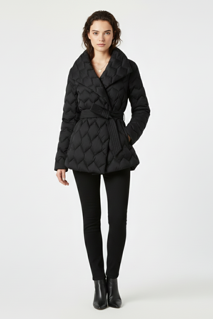 Bianchina down coat with belted waist - close up
