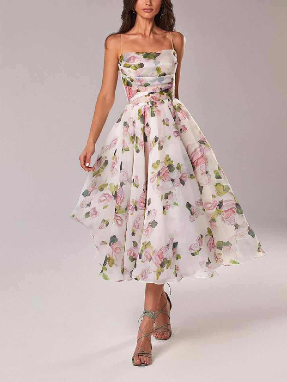 Brianna | Women's Floral Spaghetti Strap A-Line Midi Dress