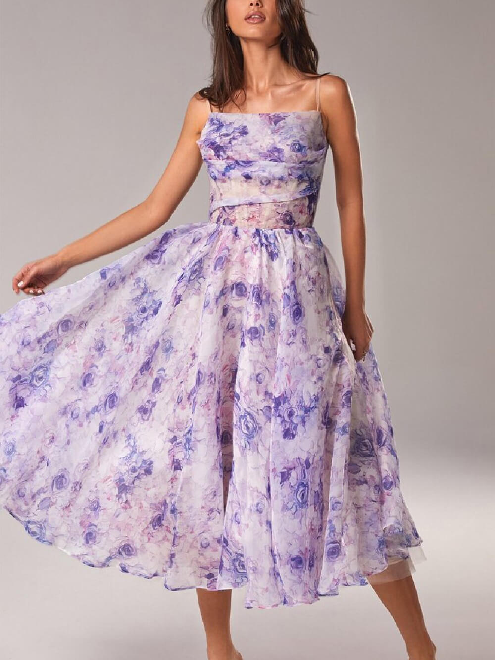Brianna | Women's Floral Spaghetti Strap A-Line Midi Dress