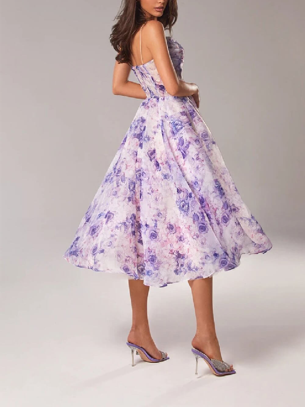 Brianna | Women's Floral Spaghetti Strap A-Line Midi Dress