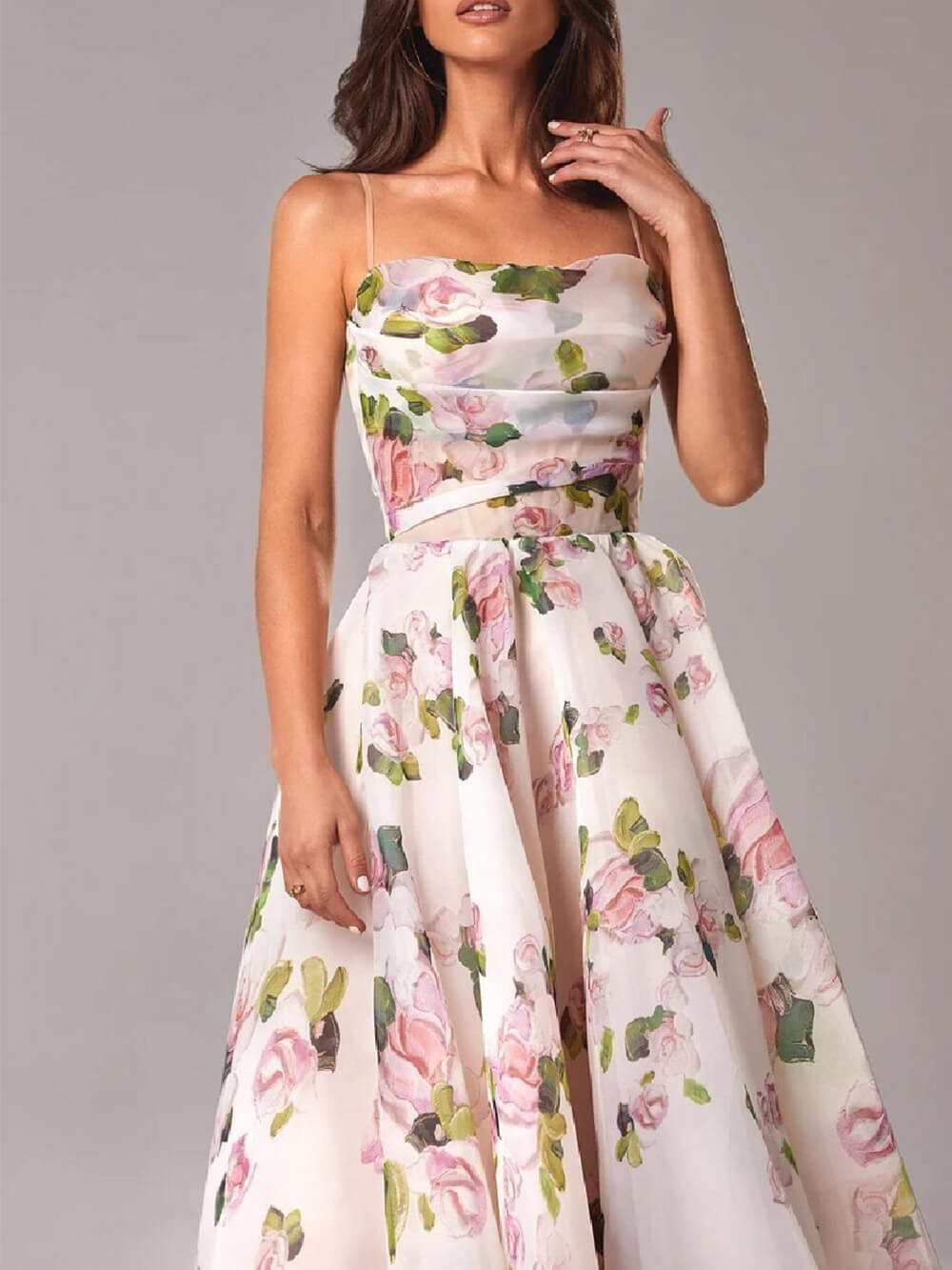 Brianna | Women's Floral Spaghetti Strap A-Line Midi Dress