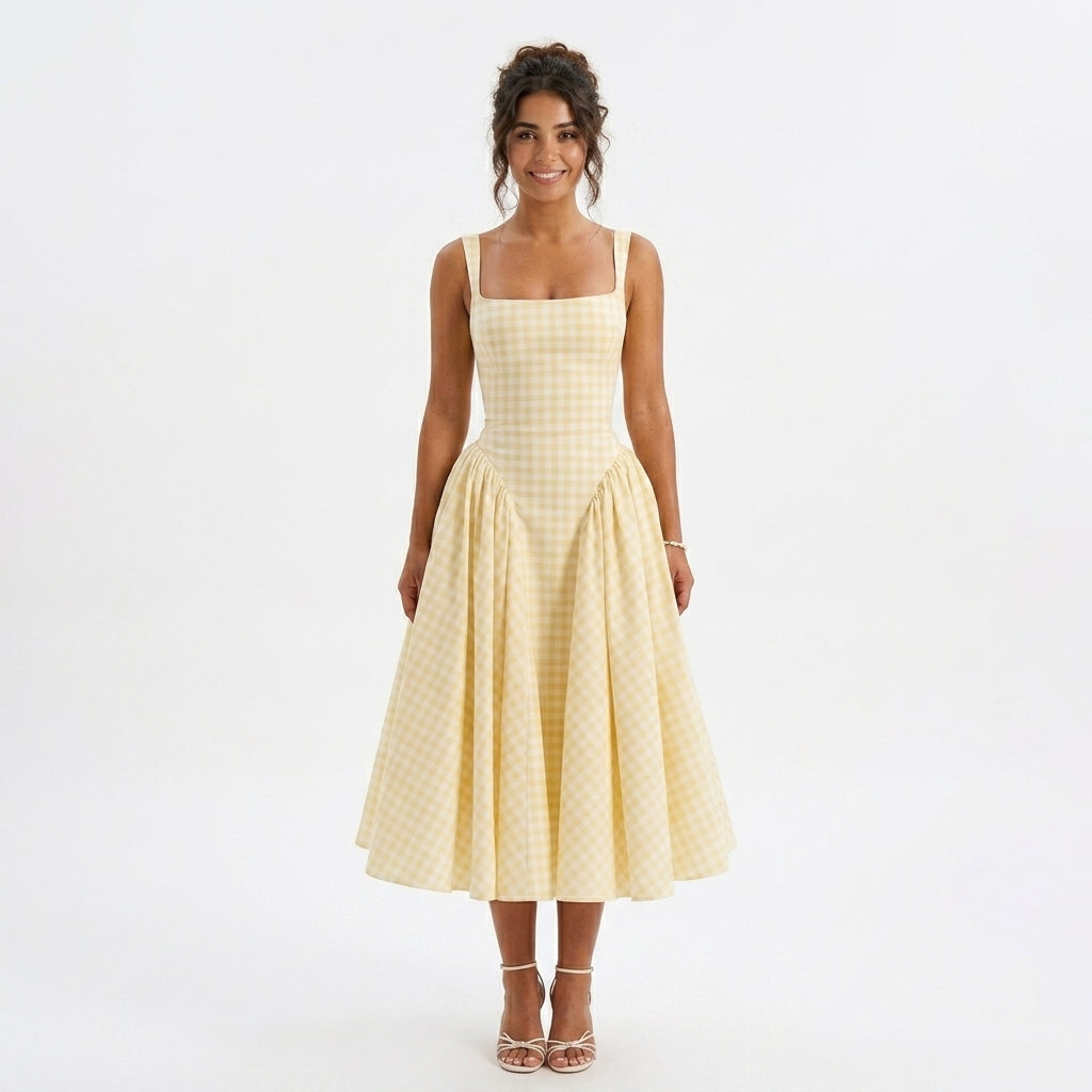 Brigitte | Gingham Wedding Guest Midi Dress
