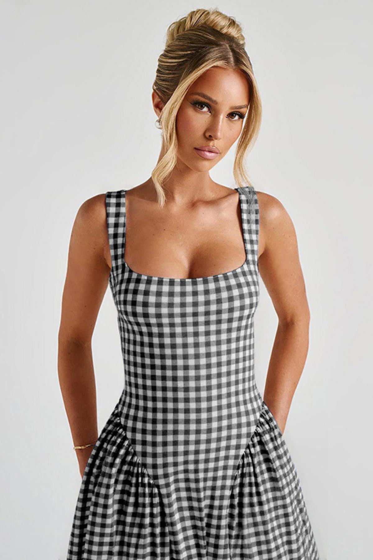 Brigitte | Gingham Wedding Guest Midi Dress