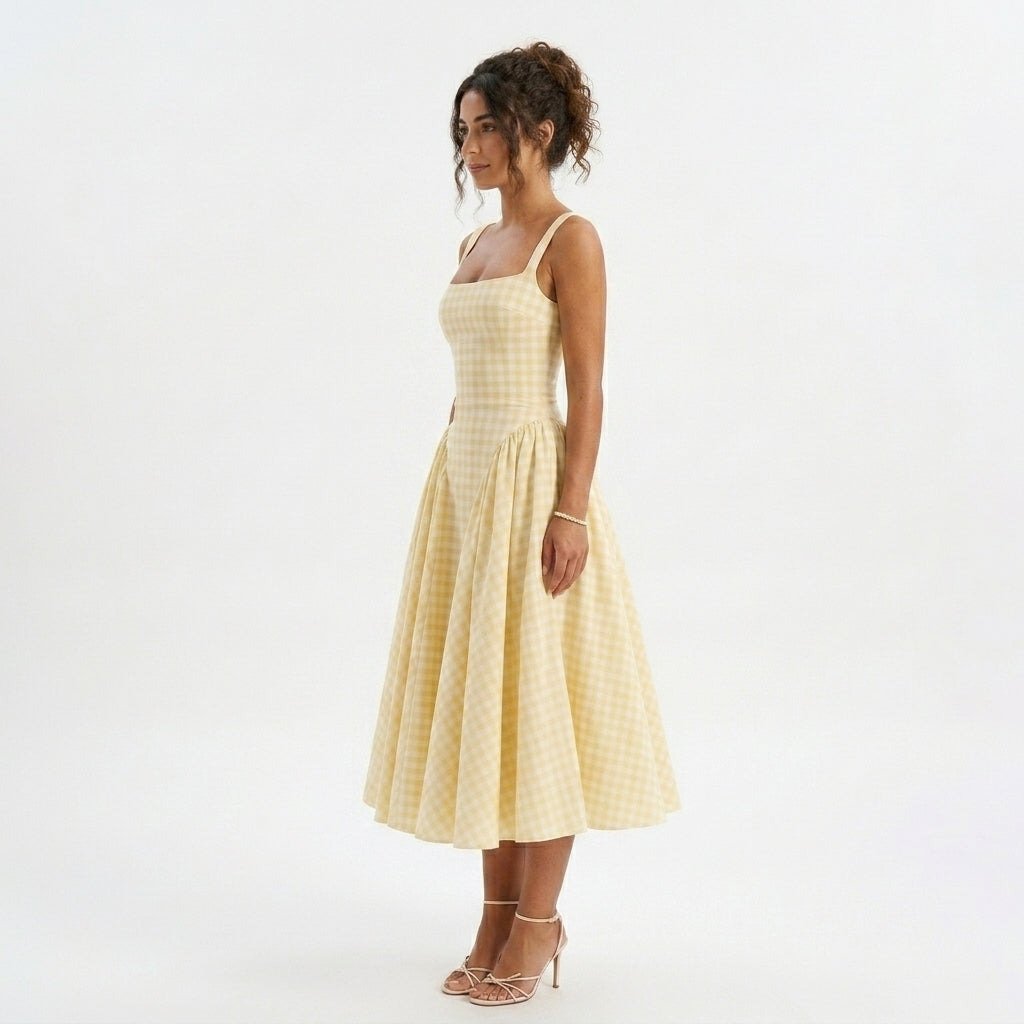 Brigitte | Gingham Wedding Guest Midi Dress